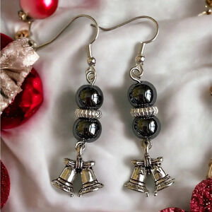 2/$10 Christmas Hematite Earrings-silver bells